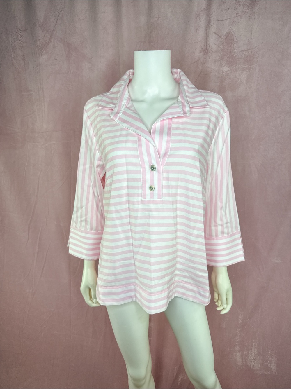 Hinson Wu Womens 100% Cotton Pink Striped Shirt Size 10 Button